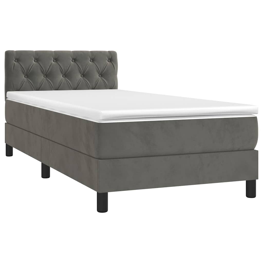 Box Spring Postel S Matrací A Led Samet Tmavě Šedá