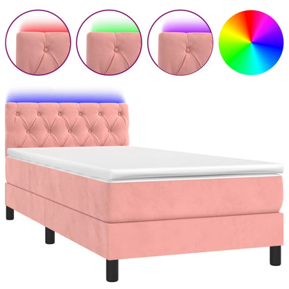 Box Spring Postel S Matrací A Led Růžová 80 X 200 Cm Samet