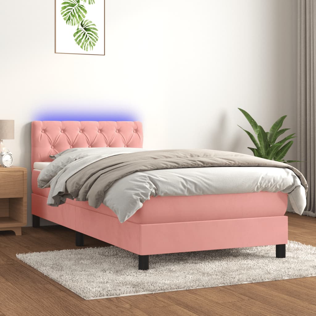 Box Spring Postel S Matrací A Led Růžová 80 X 200 Cm Samet