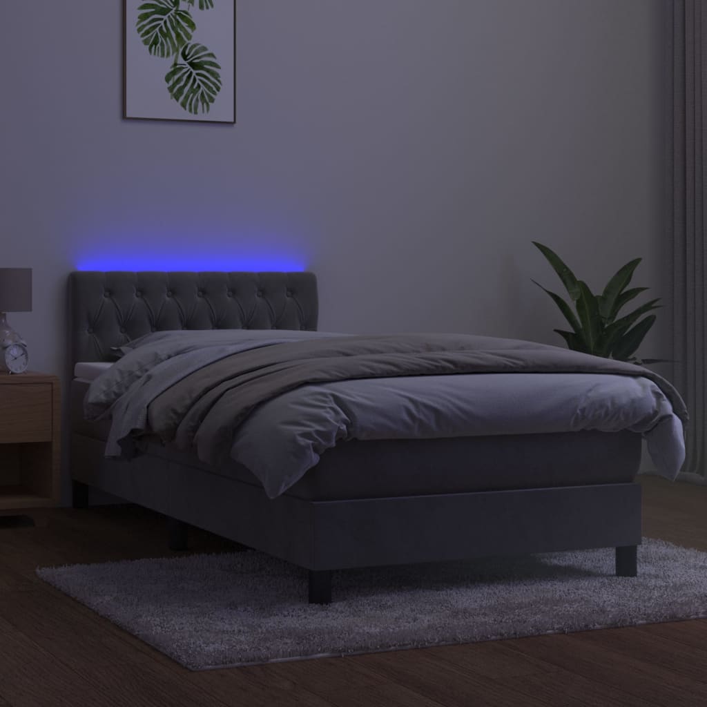 Box Spring Postel S Matrací A Led Světle Šedá 90X190 Cm Samet
