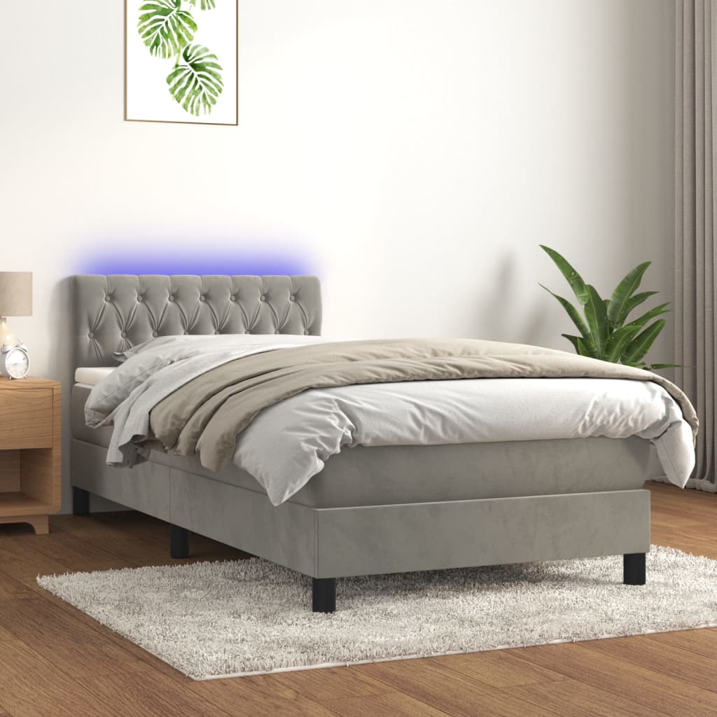 Box Spring Postel S Matrací A Led Světle Šedá 90X190 Cm Samet