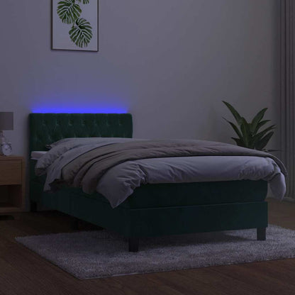 Box Spring Postel S Matrací A Led Tmavě Zelená 90X190 Cm Samet