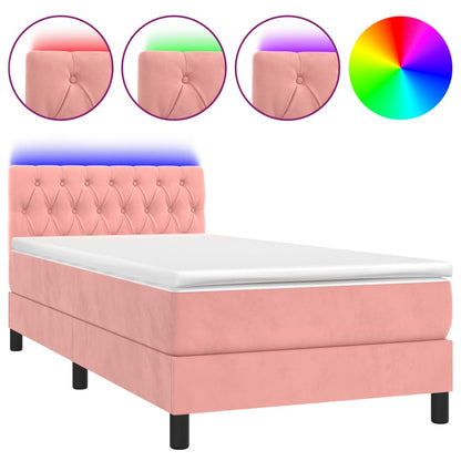 Box Spring Postel S Matrací A Led Růžová 90X190 Cm Samet