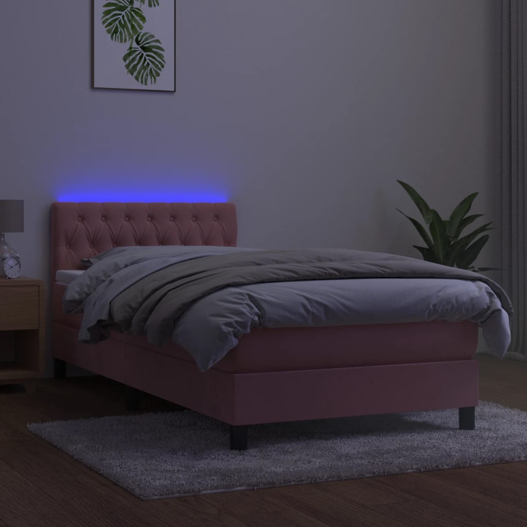 Box Spring Postel S Matrací A Led Růžová 90X190 Cm Samet
