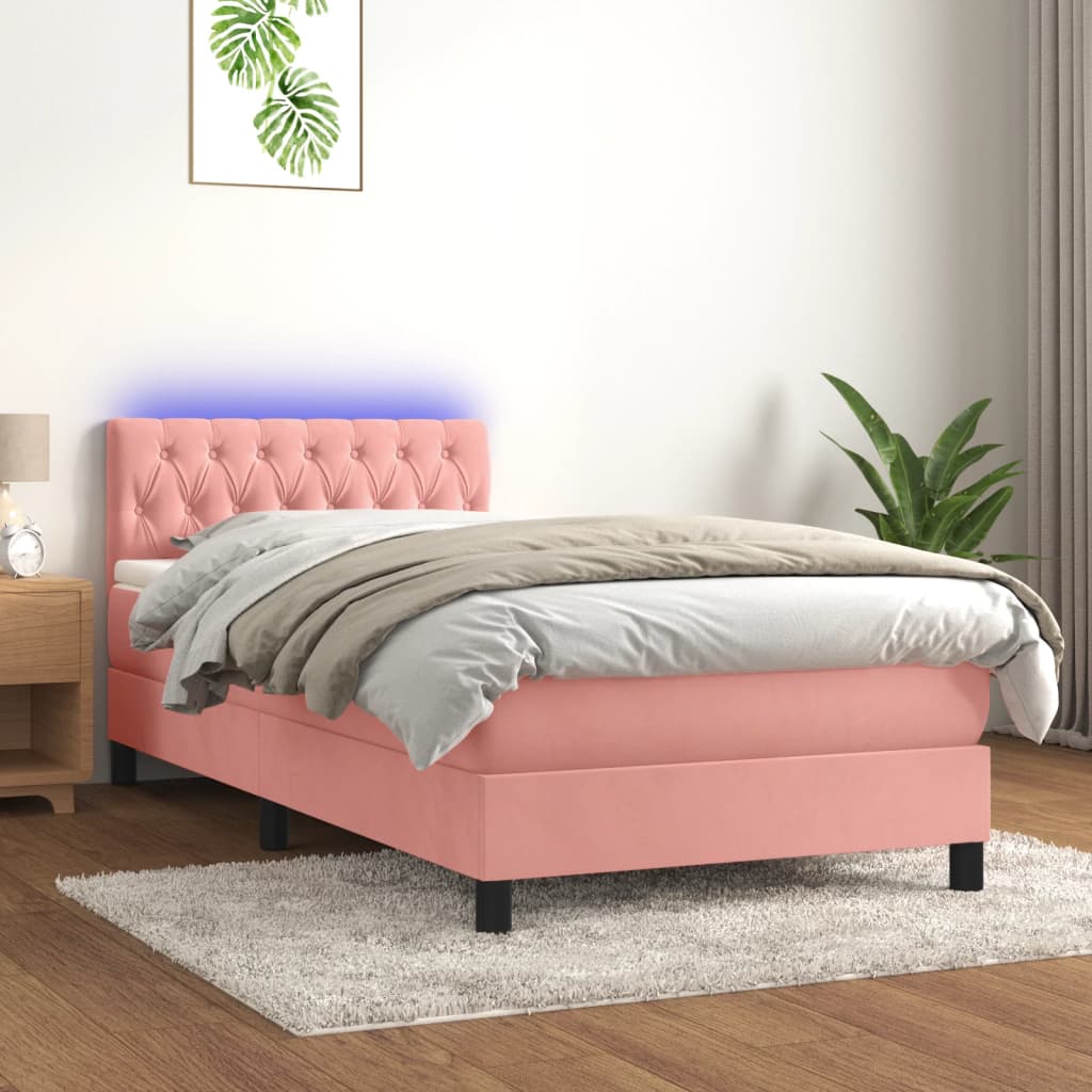 Box Spring Postel S Matrací A Led Růžová 90X190 Cm Samet