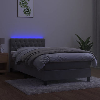Box Spring Postel S Matrací A Led Světle Šedá 90X200 Cm Samet