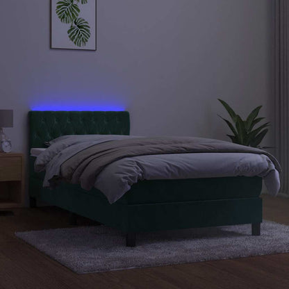 Box Spring Postel S Matrací A Led Tmavě Zelená 90X200 Cm Samet