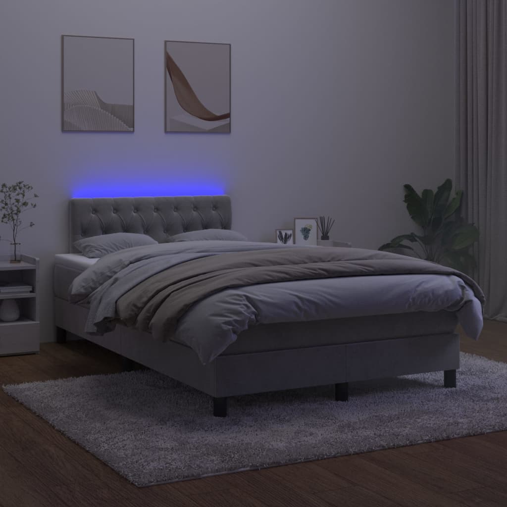 Box Spring Postel S Matrací A Led Světle Šedá 120X200 Cm Samet