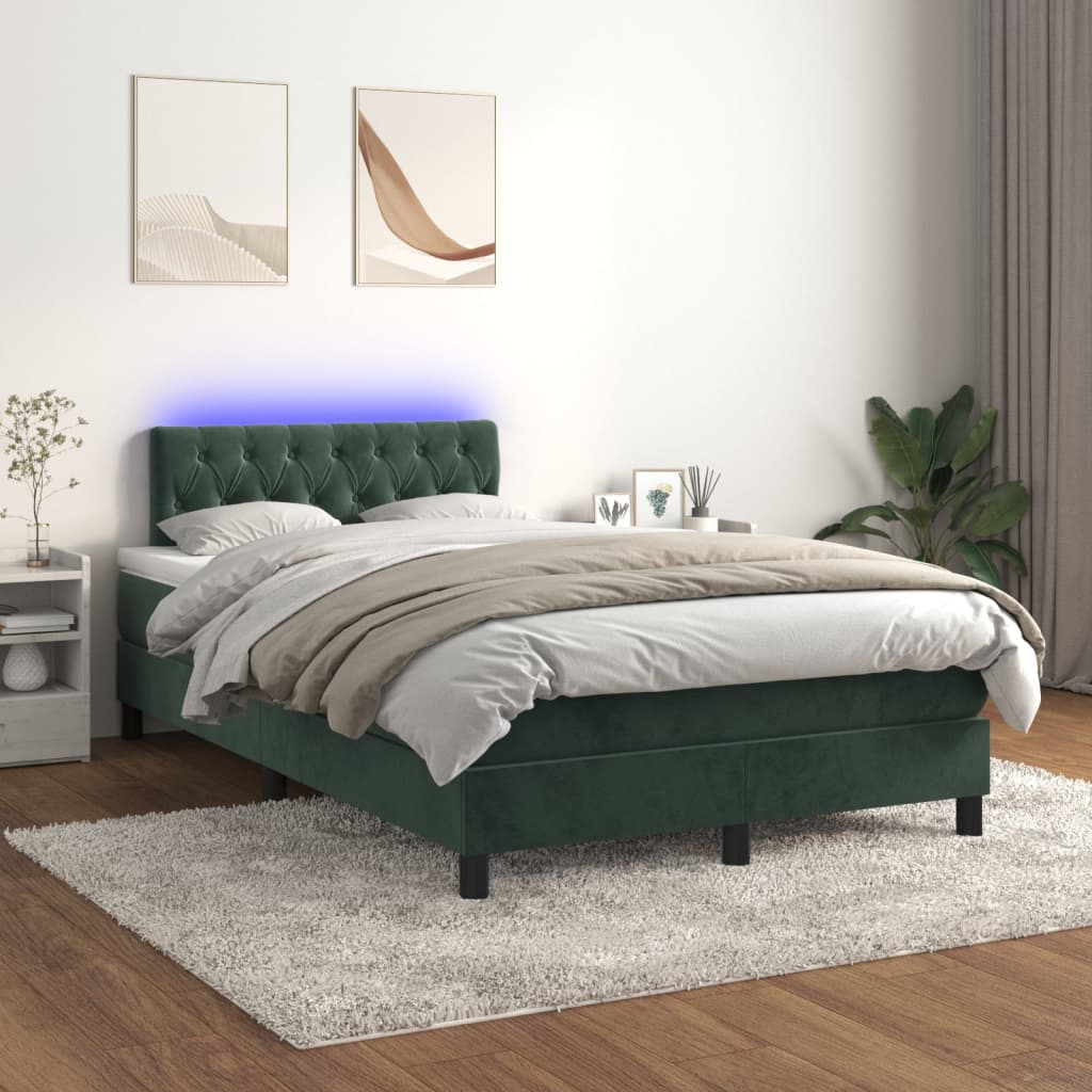 Box Spring Postel S Matrací A Led Tmavě Zelená 120X200 Cm Samet
