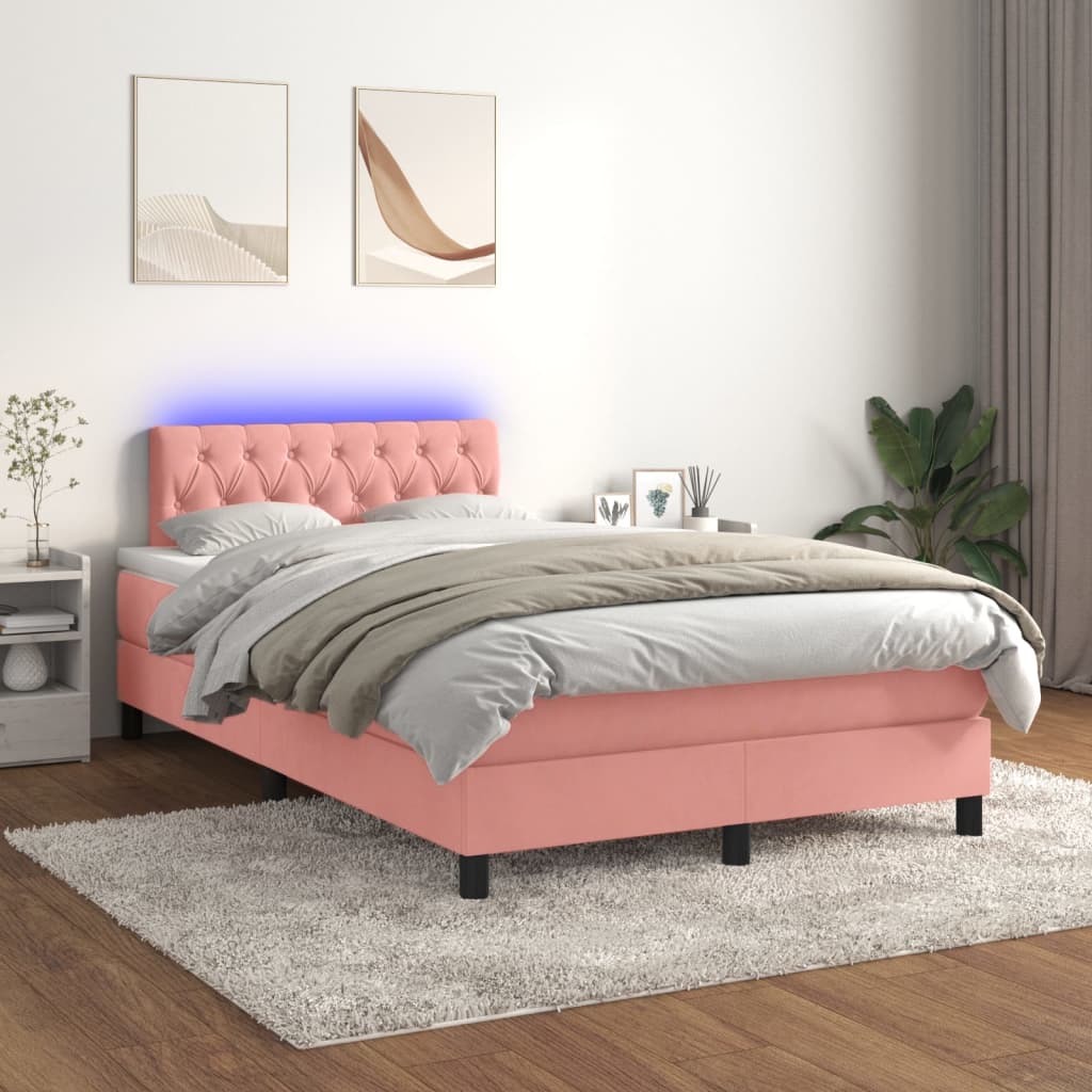 Box Spring Postel S Matrací A Led Růžová 120X200 Cm Samet