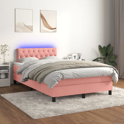 Box Spring Postel S Matrací A Led Růžová 120X200 Cm Samet