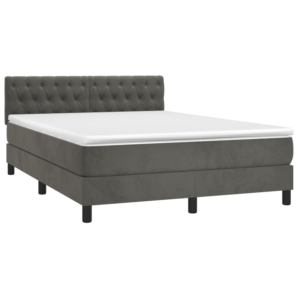 Box Spring Postel S Matrací A Led Samet Tmavě Šedá