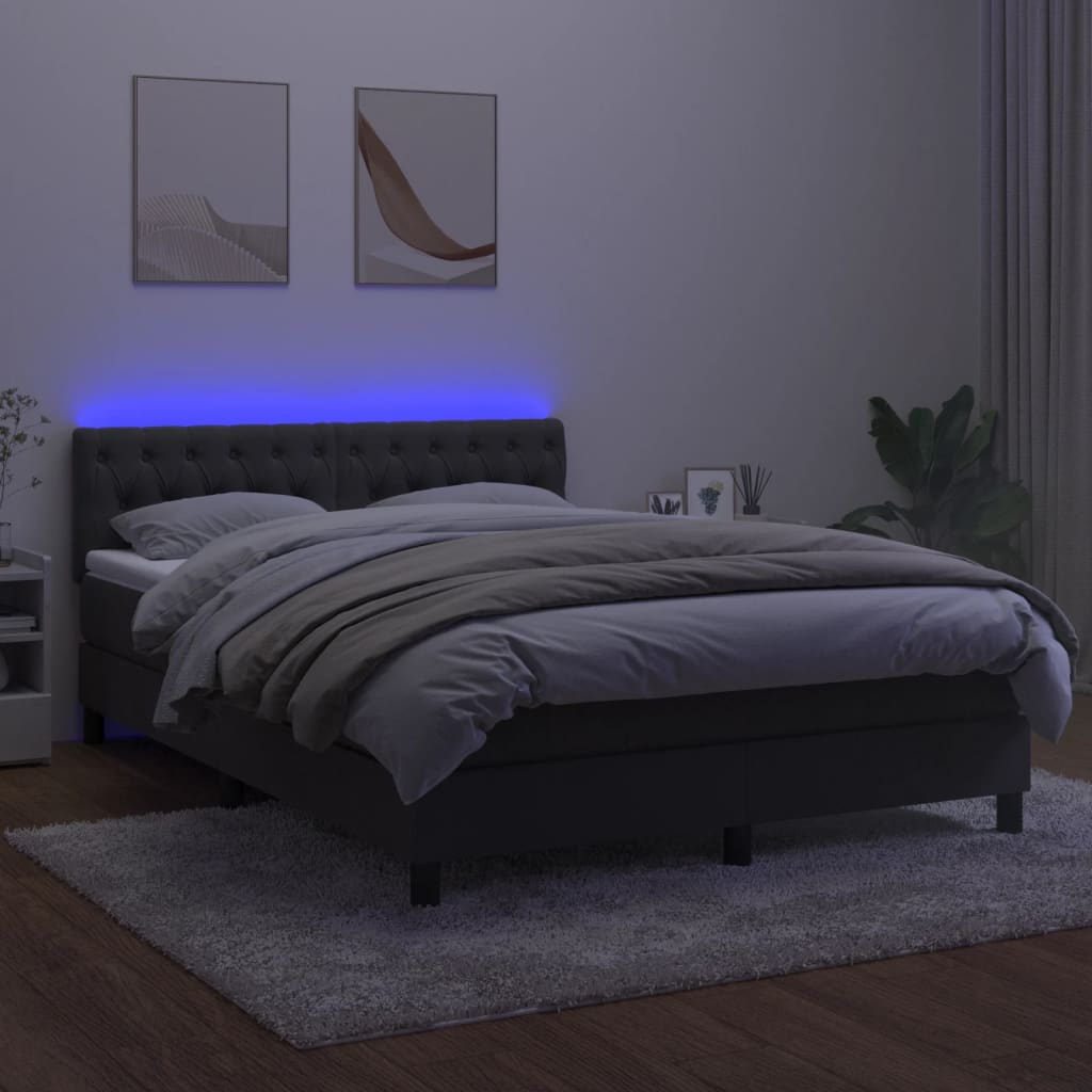 Box Spring Postel S Matrací A Led Samet Tmavě Šedá