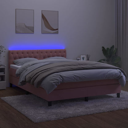 Box Spring Postel S Matrací A Led Růžová 140X190 Cm Samet