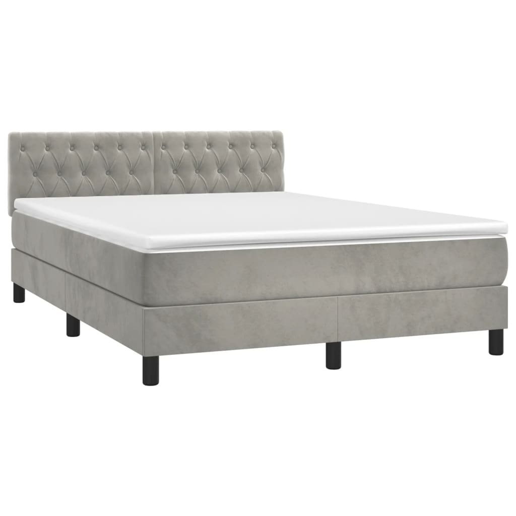 Box Spring Postel S Matrací A Led Světle Šedá 140X200 Cm Samet