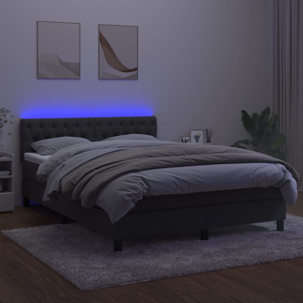 Box Spring Postel S Matrací A Led Samet Tmavě Šedá