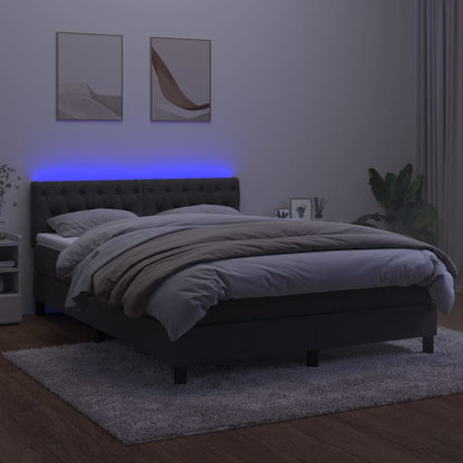 Box Spring Postel S Matrací A Led Samet Tmavě Šedá