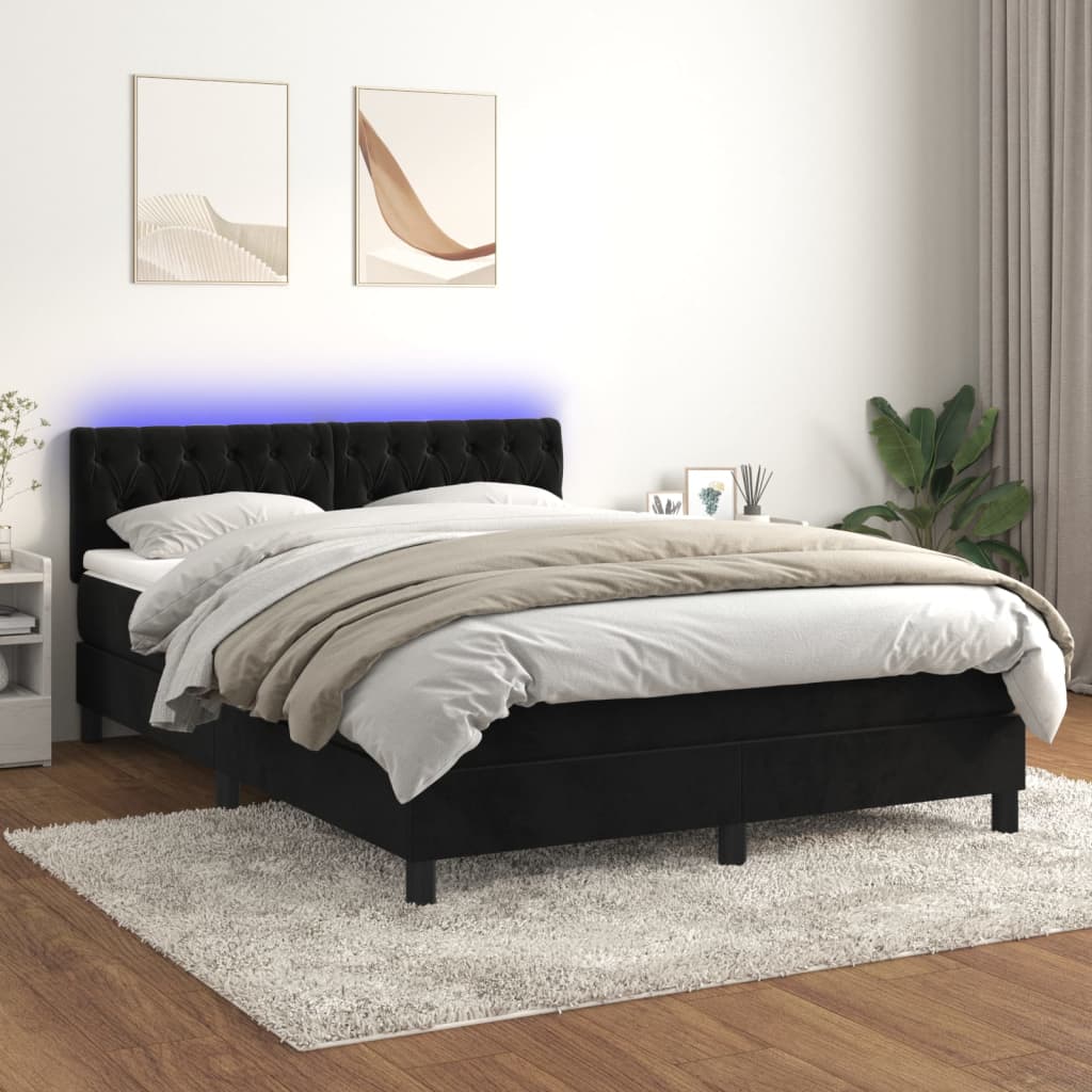 Box Spring Postel S Matrací A Led Černá Samet Černá