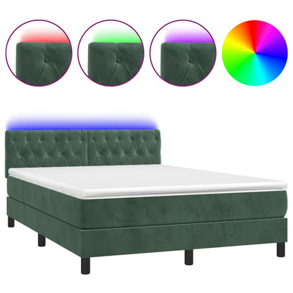 Box Spring Postel S Matrací A Led Tmavě Zelená 140X200 Cm Samet