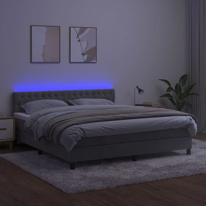 Box Spring Postel S Matrací A Led Světle Šedá 160X200 Cm Samet