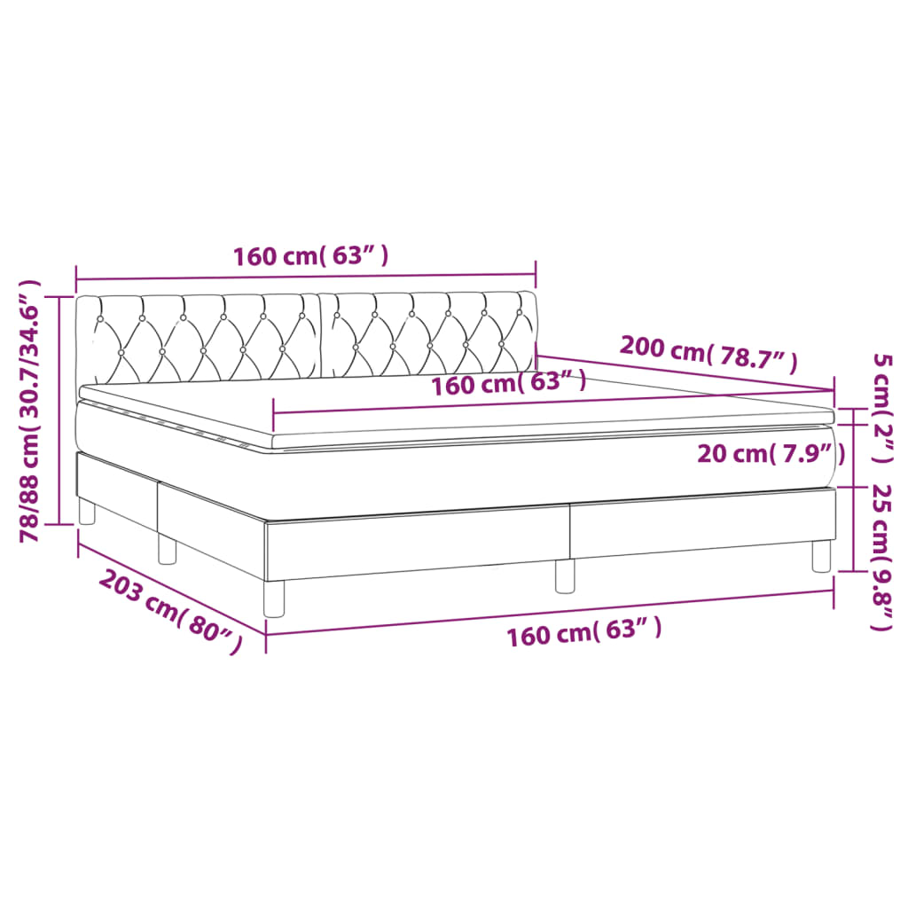 Box Spring Postel S Matrací A Led Světle Šedá 160X200 Cm Samet