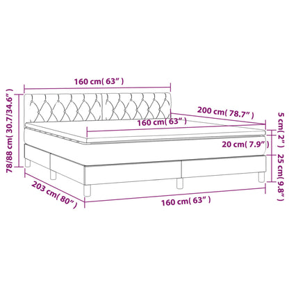Box Spring Postel S Matrací A Led Světle Šedá 160X200 Cm Samet