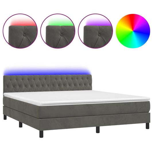 Box Spring Postel S Matrací A Led Samet Tmavě Šedá