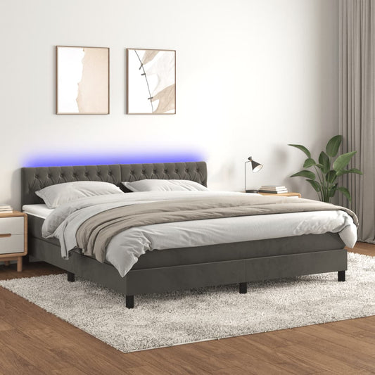 Box Spring Postel S Matrací A Led Samet Tmavě Šedá