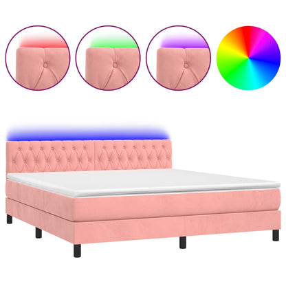 Box Spring Postel S Matrací A Led Růžová 160X200 Cm Samet