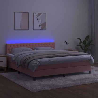 Box Spring Postel S Matrací A Led Růžová 160X200 Cm Samet