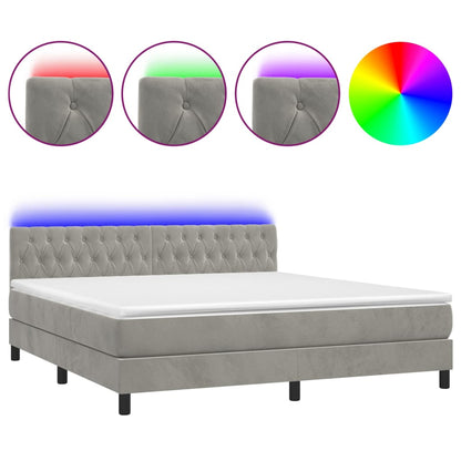 Box Spring Postel S Matrací A Led Světle Šedá 180X200 Cm Samet