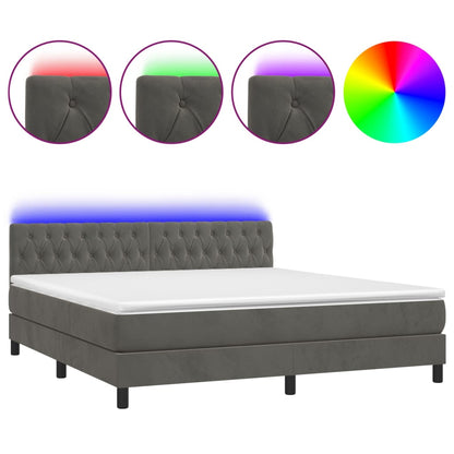 Box Spring Postel S Matrací A Led Samet Tmavě Šedá
