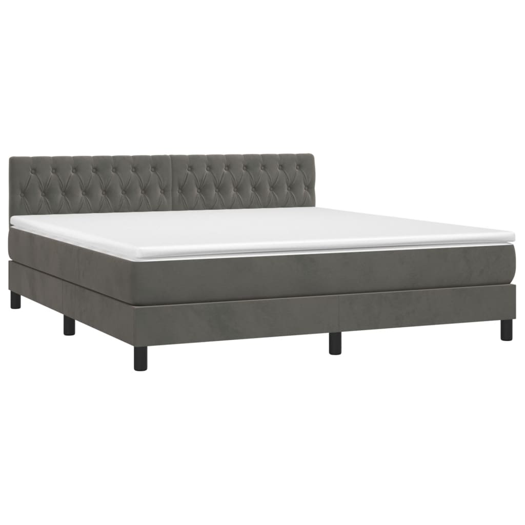 Box Spring Postel S Matrací A Led Samet Tmavě Šedá