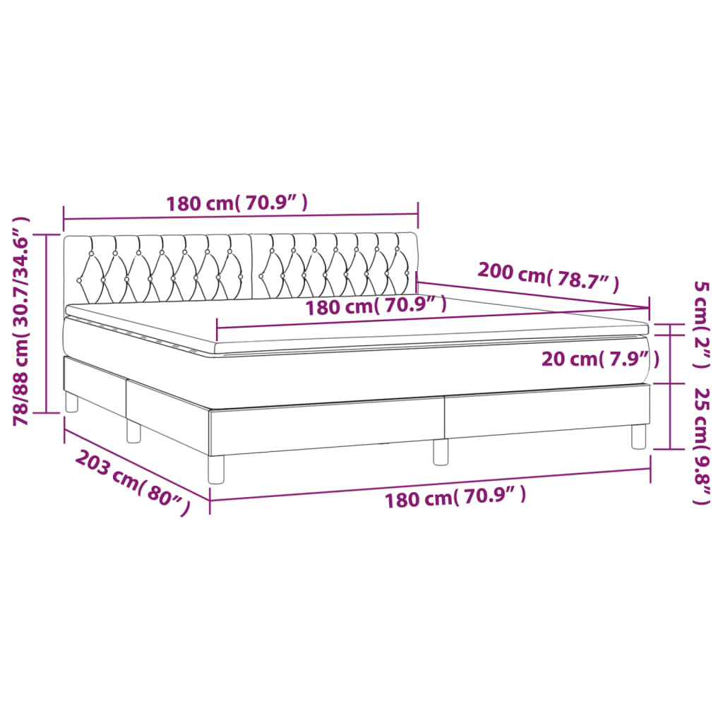 Box Spring Postel S Matrací A Led Samet Tmavě Šedá