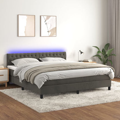 Box Spring Postel S Matrací A Led Samet Tmavě Šedá