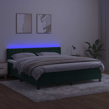 Box Spring Postel S Matrací A Led Tmavě Zelená 180X200 Cm Samet