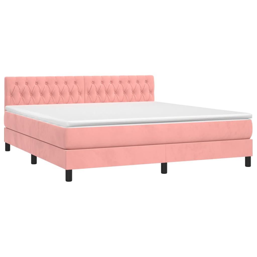 Box Spring Postel S Matrací A Led Růžová 180X200 Cm Samet
