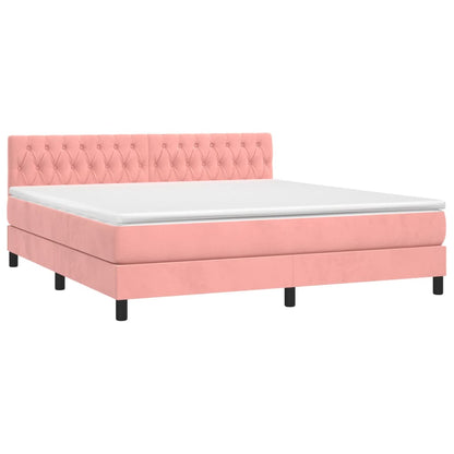 Box Spring Postel S Matrací A Led Růžová 180X200 Cm Samet