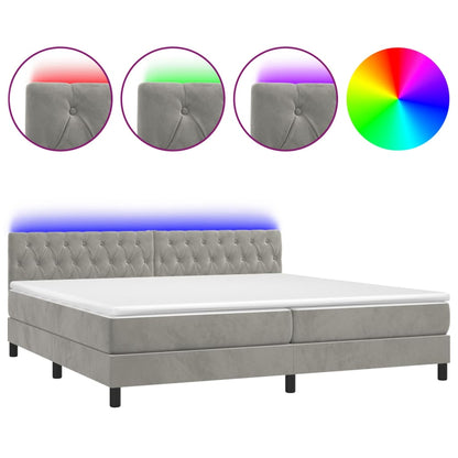 Box Spring Postel S Matrací A Led Světle Šedá 200X200 Cm Samet