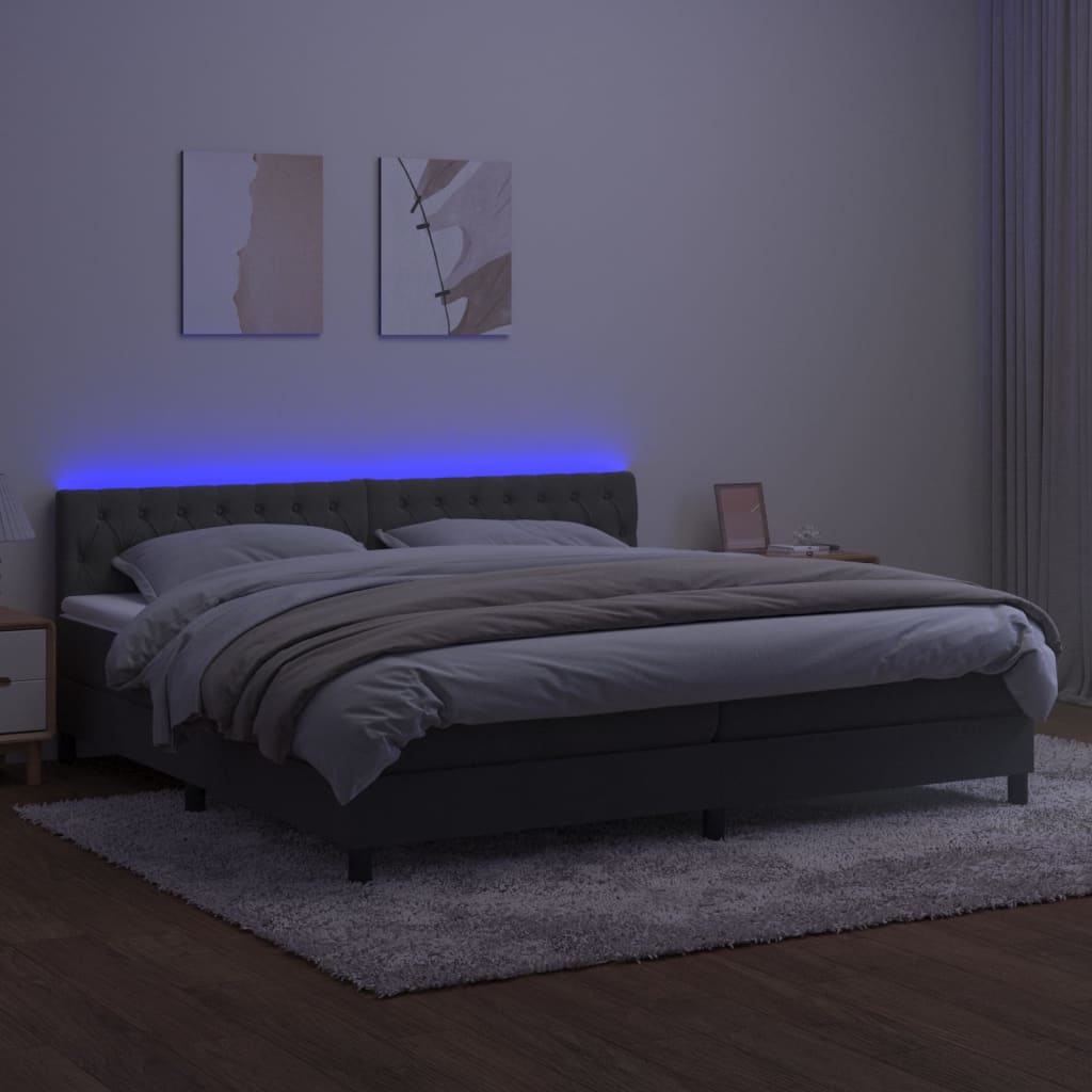 Box Spring Postel S Matrací A Led Samet Tmavě Šedá