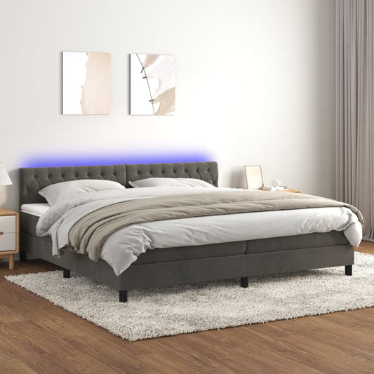Box Spring Postel S Matrací A Led Samet Tmavě Šedá
