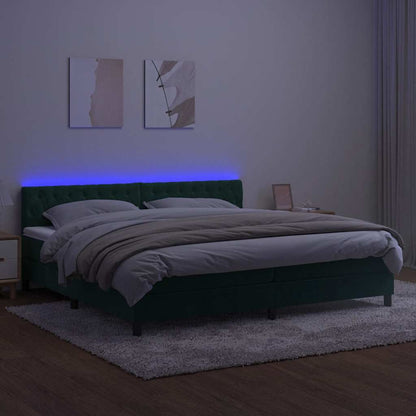 Box Spring Postel S Matrací A Led Tmavě Zelená 200X200 Cm Samet