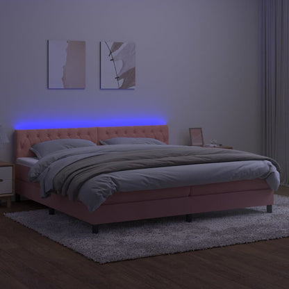 Box Spring Postel S Matrací A Led Růžová 200X200 Cm Samet
