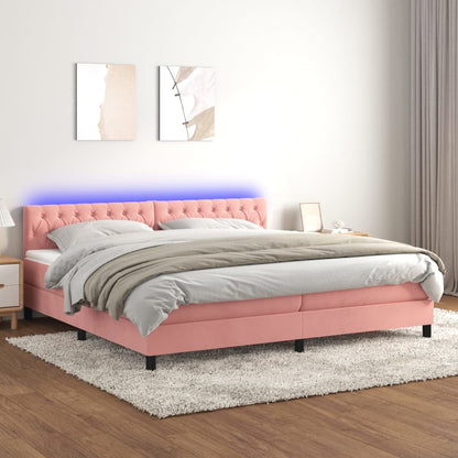 Box Spring Postel S Matrací A Led Růžová 200X200 Cm Samet