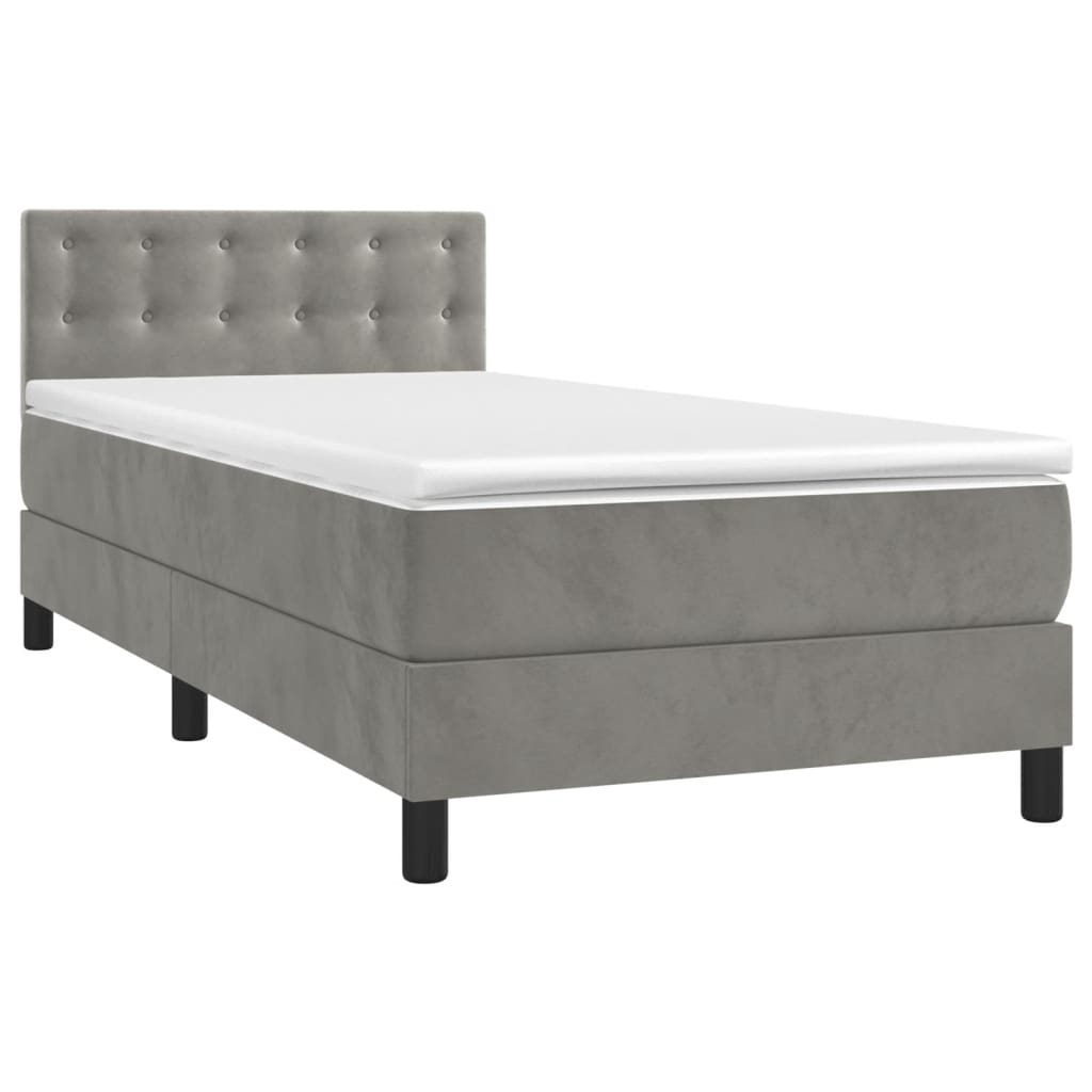 Box Spring Postel S Matrací A Led Světle Šedá 80 X 200 Cm Samet