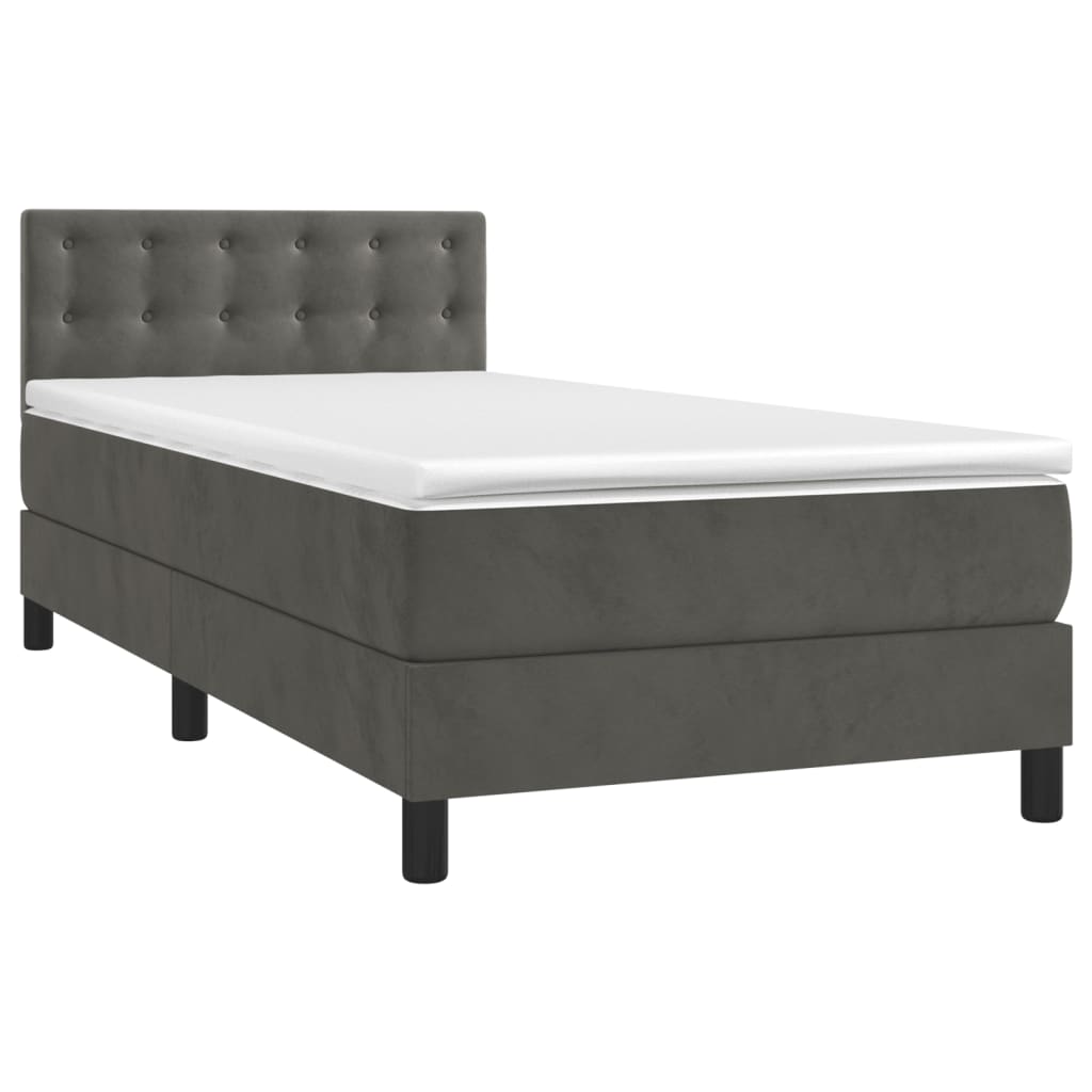 Box Spring Postel S Matrací A Led Samet Tmavě Šedá