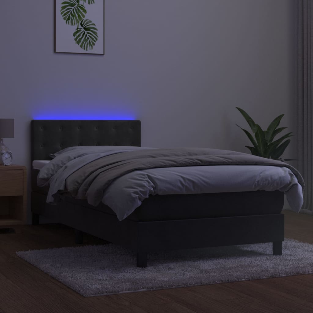 Box Spring Postel S Matrací A Led Samet Tmavě Šedá