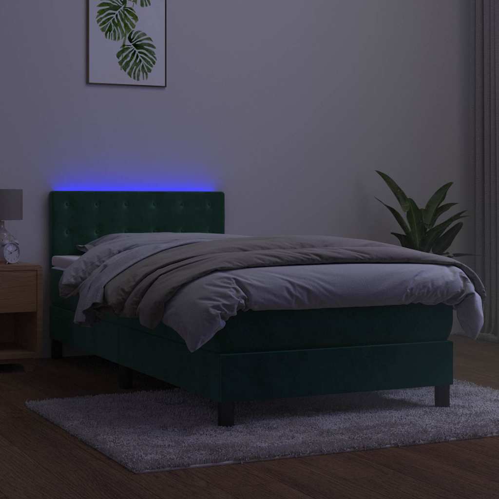 Box Spring Postel S Matrací A Led Tmavě Zelená 80X200 Cm Samet