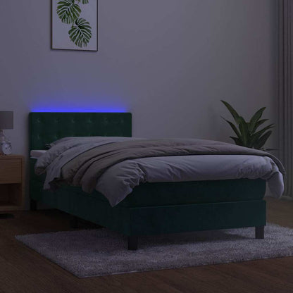 Box Spring Postel S Matrací A Led Tmavě Zelená 80X200 Cm Samet