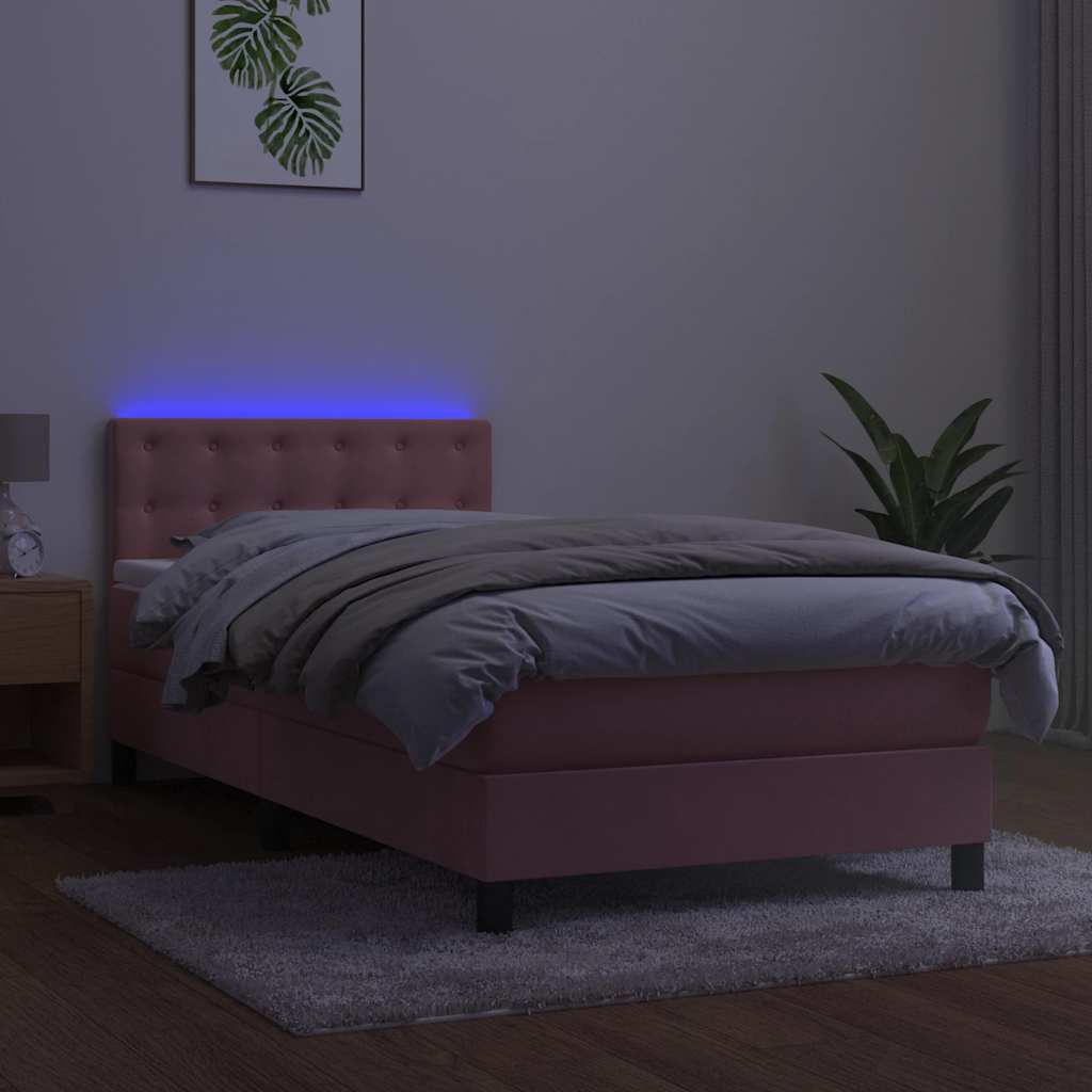 Box Spring Postel S Matrací A Led Růžová 80 X 200 Cm Samet
